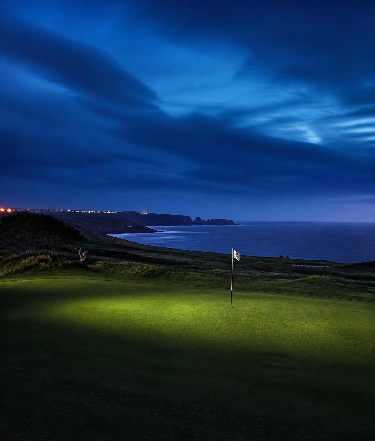 Golf green at blue hour on the Portuguese coast
